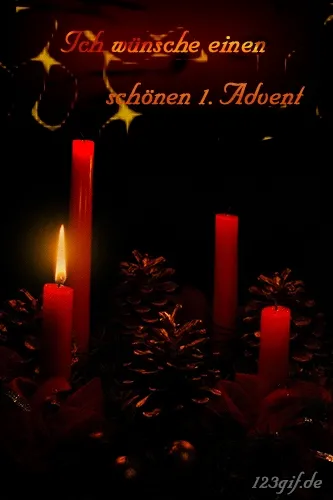 Kaarsen en dennenappels met de tekst "Ik wens een fijne eerste Advent."