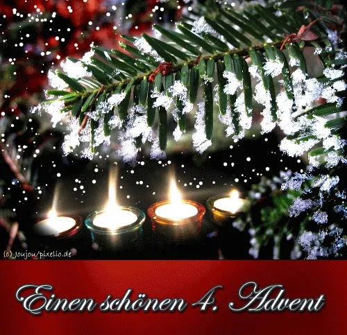 Een feestelijke afbeelding met kersttakken en brandende kaarsen voor de vierde zondag van Advent.