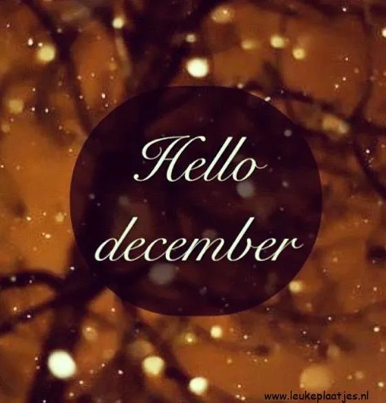 ᐅ afbeelding december - December plaatjes De tekst "Hello December" op een donkere, sfeervolle achtergrond met sneeuwvlokken.