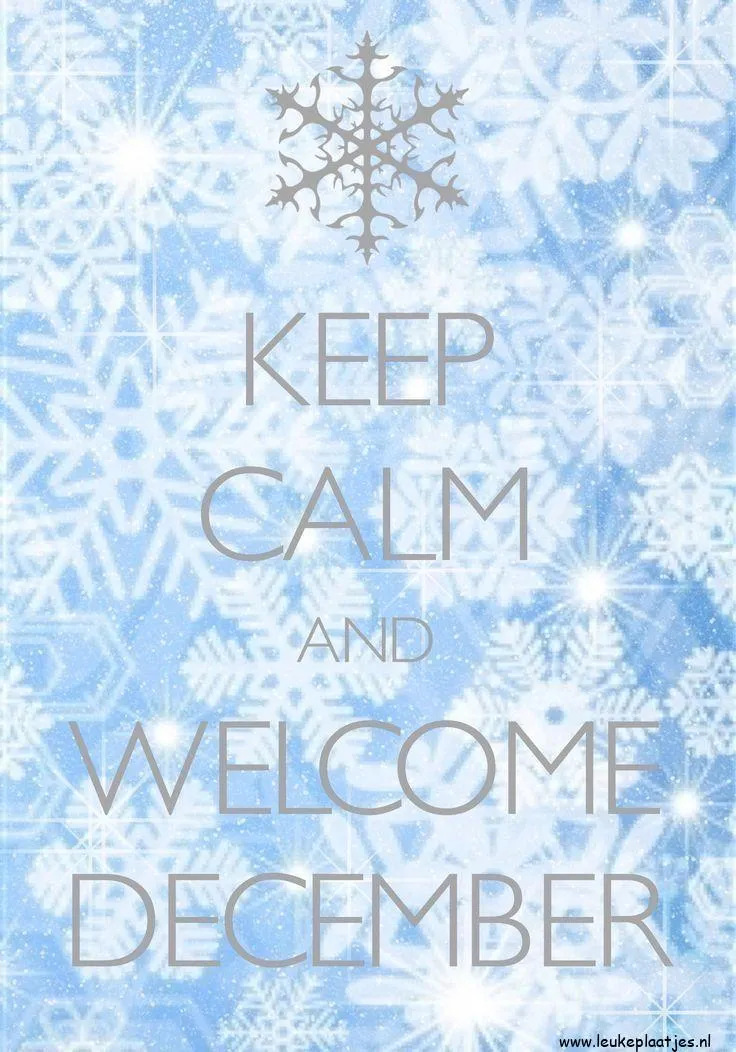 ᐅ afbeelding december - December plaatjes Blauwe achtergrond met sneeuwvlokken en tekst: "Keep calm and welcome December."