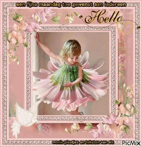 ᐅ afbeelding fijne maandag - Fijne week plaatjes Een klein meisje in een bloemvormige jurk danst met een vrolijke uitstraling.
