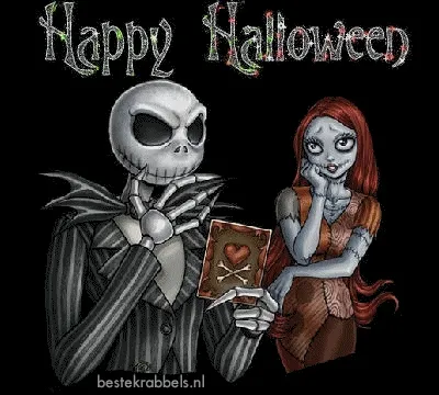 ᐅ afbeelding halloween - Halloween plaatjes Halloween-illustratie met een skelet en een spookachtige vrouw met een kaart.