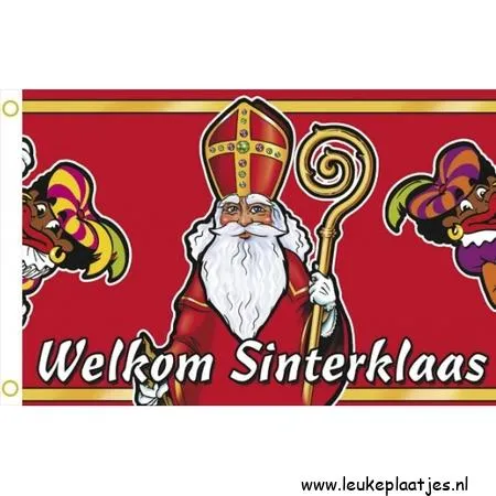 ᐅ afbeelding sinterklaas - Sinterklaas plaatjes Kleurvolle banner met Sinterklaas en Zwarte Piet, met de tekst "Welkom Sinterklaas".
