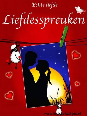 Silhouetten van een stel voor een zonsondergang met hartjes.