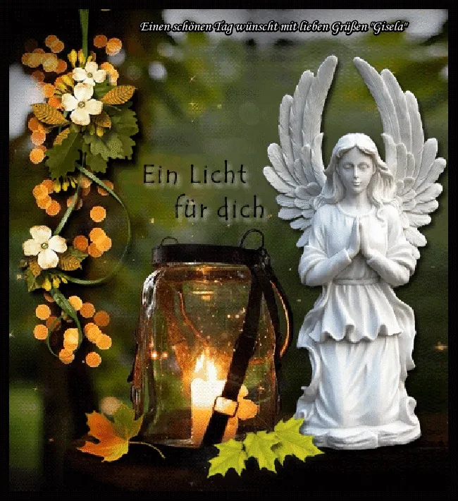 ᐅ allerheiligen gif - Allerheiligen plaatjes Een engel bij een lantaarn met de tekst: "Een licht voor jou."