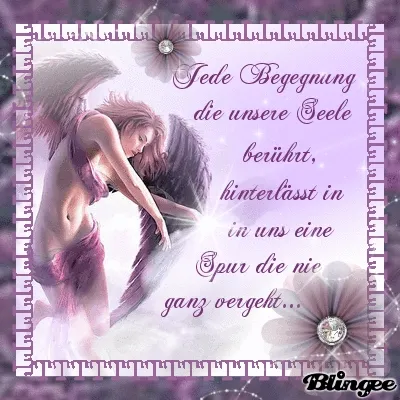 ᐅ allerheiligen gif - Allerheiligen plaatjes Een vrouw met vleugels, omringd door een dromerige achtergrond en tekst over ontmoetingen.