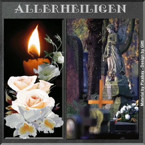ᐅ allerheiligen gif - Allerheiligen plaatjes Een kaars en een engel op een graf, ter herdenking van Allerheiligen.