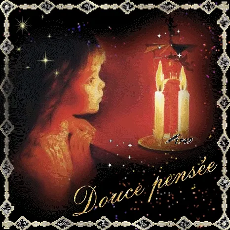 ᐅ allerheiligen gif - Allerheiligen plaatjes Een meisje kijkt naar twee brandende kaarsen met sterren op de achtergrond.