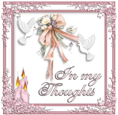 Een decoratieve afbeelding met een strik, bloemen en twee witte duiven.