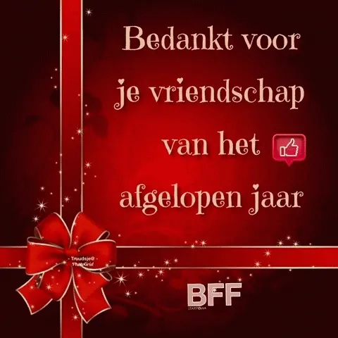 Rode achtergrond met tekst: "Bedankt voor je vriendschap van het afgelopen jaar."
