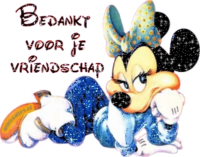 Minnie Mouse ligt op een sterrenachtergrond met een boodschap van dankbaarheid.