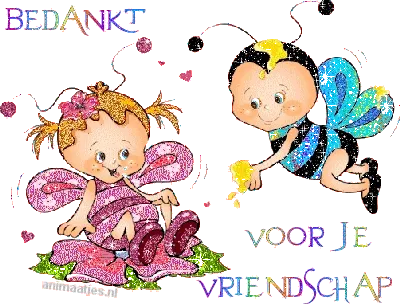 Twee schattige insecten bedanken voor hun vriendschap op een rode achtergrond.