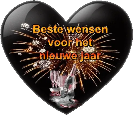 Hart met vuurwerk en de tekst "Beste wensen voor het nieuwe jaar".