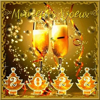 Twee champagneglazen met confetti en het jaartal 2022 in een feestelijke setting.