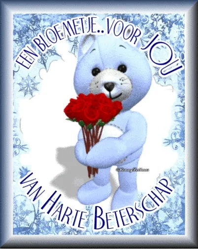 Een schattige teddybeer met rozen, wensbeterschap en steun.