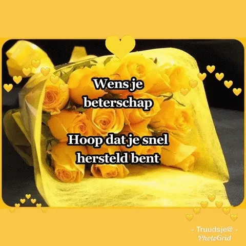 Gele rozen met een boodschap voor beterschap en snel herstel.