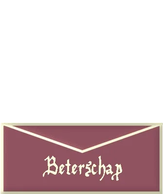 Roze envelop met het woord "Beterschap" in sierlijke letters.