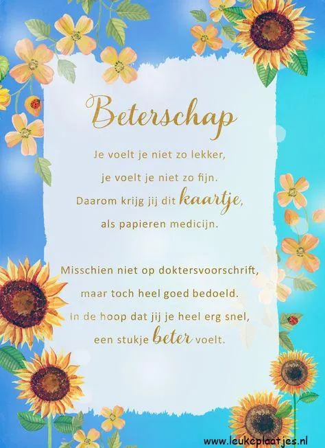 Kaart met zonnebloemen en beterschapswens in nostalgische stijl.