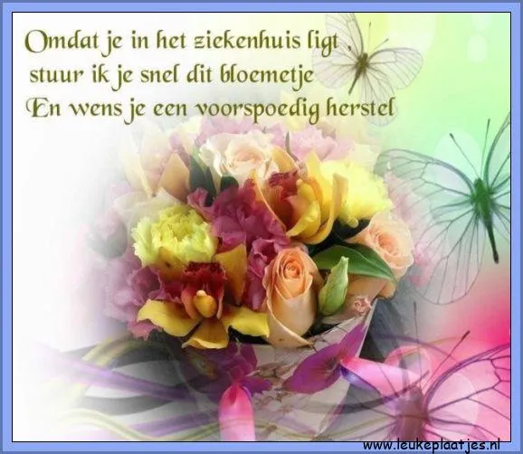 ᐅ beterschap vrouw - Beterschap plaatjes Bloemenboeket met boodschap voor snelheid herstel in het ziekenhuis.