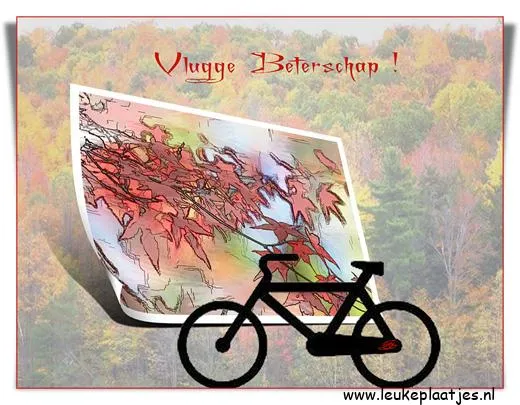 ᐅ beterschapswensen man - Beterschap plaatjes Fiets en kaart met herfstlandschap, met de tekst "Vlugge Beterschap!"
