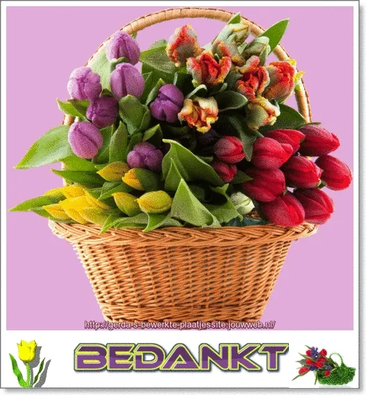 Een mand met kleurrijke tulpen in verschillende tinten.