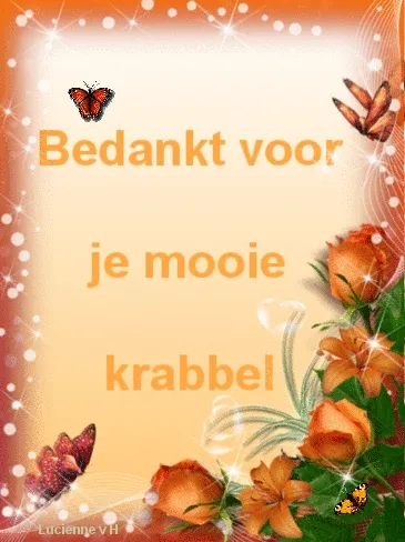 Achtergrond met bloemen en vlinders, tekst: "Bedankt voor je mooie krabbel."