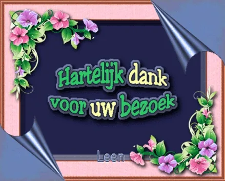 Tekst in een kleurrijke lijst: "Hartelijk dank voor uw bezoek". Decoratieve bloemen omranding.