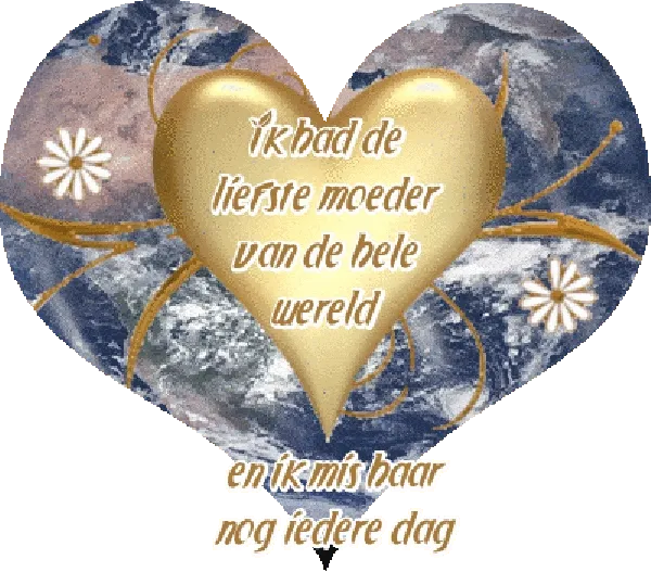 Tekst in een hartvorm met de boodschap over het missen van een geliefde moeder.