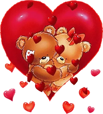 Twee schattige beren omhelzen elkaar in een grote romantische hartvorm.