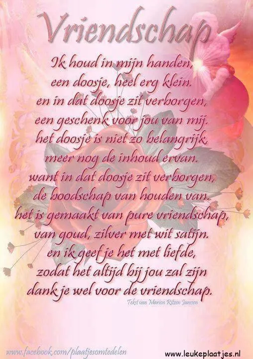 Een tekst over vriendschap met een poëtische boodschap en een zachte achtergrond.