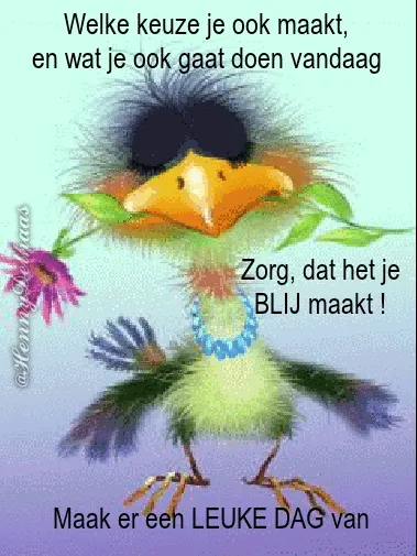 Kleurige vogel met bloemen, moedigt aan tot een leuke dag en positieve keuzes.