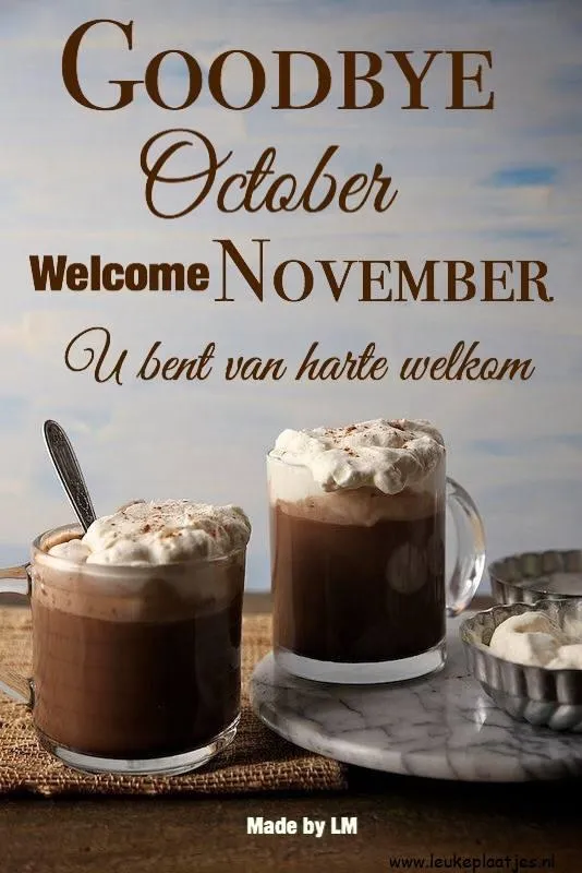 Twee mokken met warme chocolademelk en slagroom, oktober en november verwelkomend.