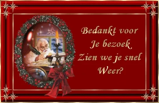 Kerstkaart met dankbericht en afbeelding van een kerstman schrijft aan tafel.