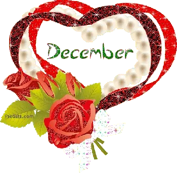 ᐅ december gif - December plaatjes Decoratieve afbeelding met rozen, parels en de tekst "December".