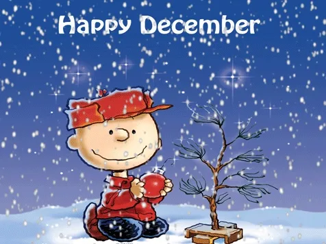 ᐅ december gif - December plaatjes Jongen in een rode pet zit in de sneeuw bij een klein kerstboompje.