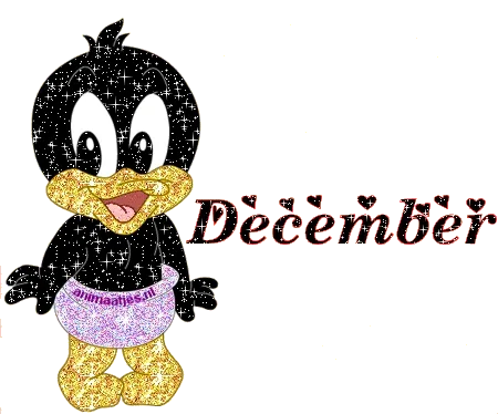 ᐅ december plaatjes - December plaatjes Een schattige, glinsterende cartoonvogel met de tekst "December".