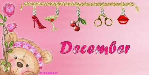 ᐅ december plaatjes - December plaatjes Teddybeer met pink achtergrond en horizontale versiering voor december.