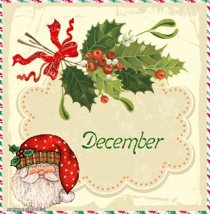 ᐅ december plaatjes - December plaatjes Decoratieve kerstafbeelding met een Santa en de maand December.