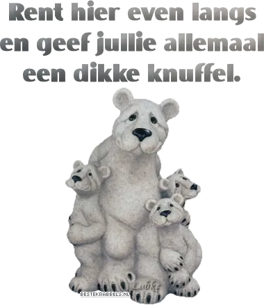 Witte beren met schattige welpen, onder tekst die uitnodigt tot knuffelen.