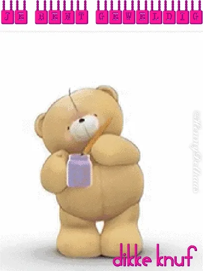 Een schattige teddybeer met een potje in zijn hand. Tekst: "Je bent geweldig".