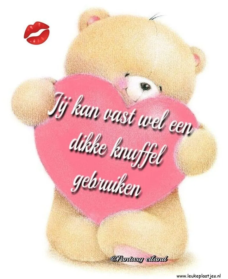 ᐅ dikke knuffel troost - Knuffels Plaatjes en Gifs plaatjes Een schattige teddybeer houdt een hart vast met de tekst: "Een dikke knuffel."
