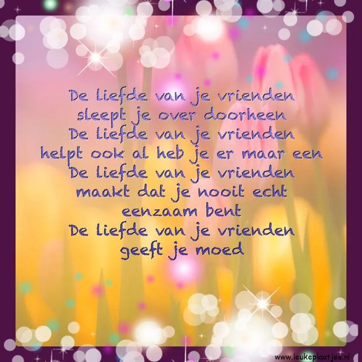 Kleurige achtergrond met tekst over de liefde van vrienden en saamhorigheid.