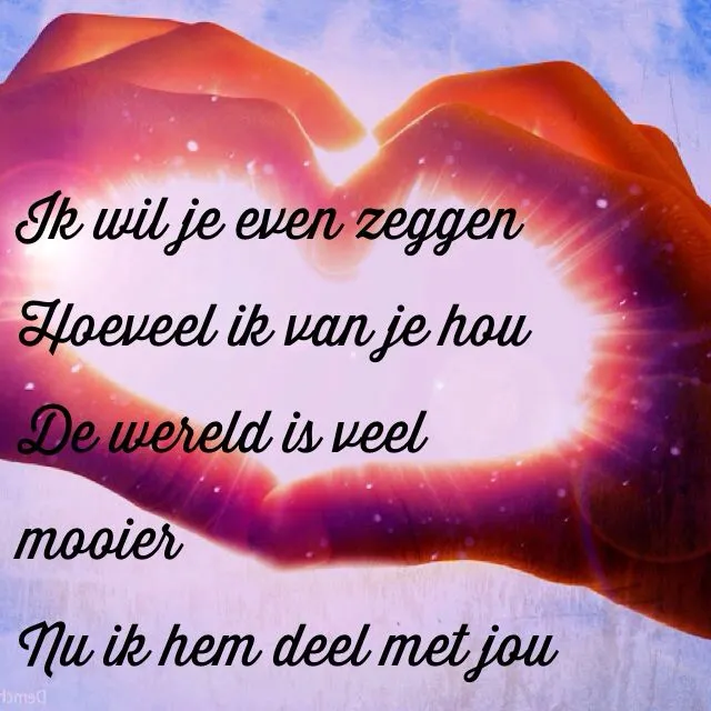 ᐅ even zeggen dat ik van je hou - Ik hou van je plaatjes Een handvormig hart tegen een kleurrijke achtergrond met tekst over liefde.