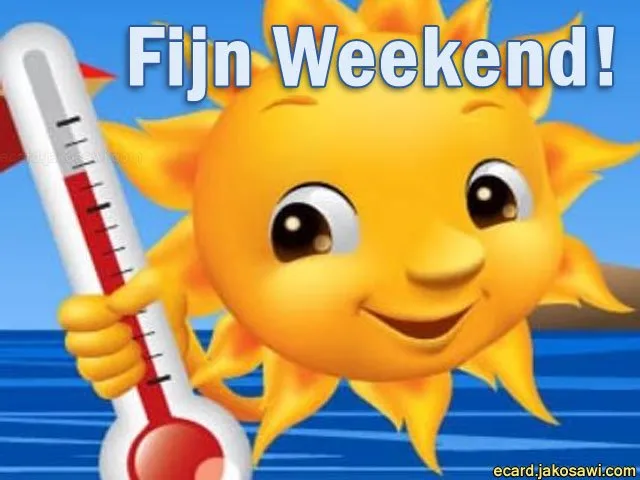 Zonnig gezicht met thermometer, groet voor een fijn weekend.