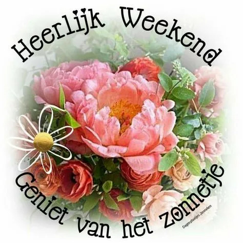 ᐅ fijn weekend bloemen - Weekend plaatjes Floral achtergrond met de tekst "Heerlijk Weekend, geniet van het zonnetje".