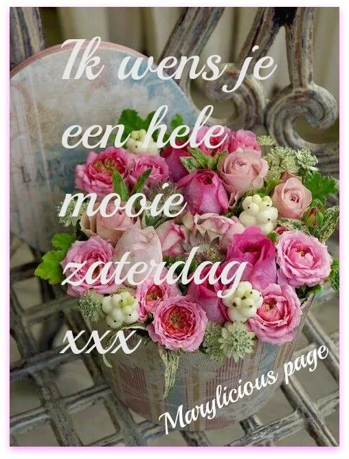 ᐅ fijn weekend bloemen - Weekend plaatjes Een boeket met rozen en bloemen met een wens voor een mooie zaterdag.