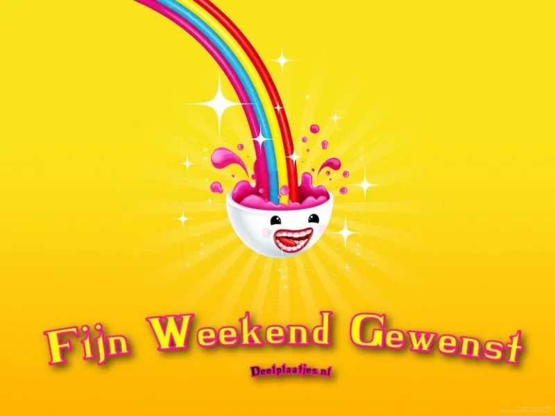 Een lachend gezicht met een kleurrijke regenboog op een gele achtergrond.