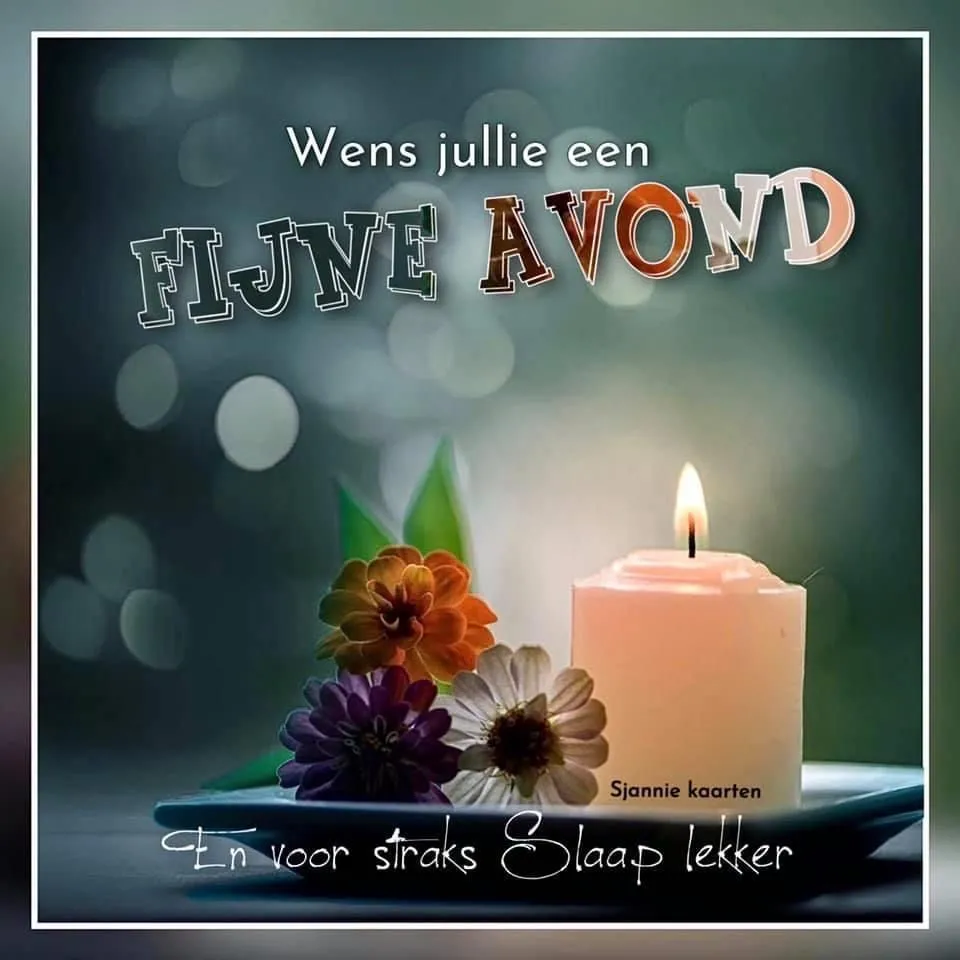 ᐅ fijne avond allemaal - Fijne avond plaatjes Kaars met bloemen, wens voor een fijne avond en een goede nachtrust.
