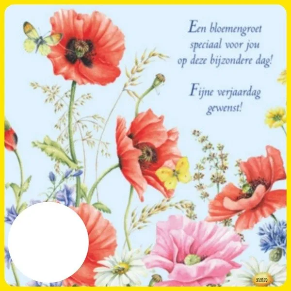 Kleurrijke bloemen met een verjaardagsgroet. Fijne verjaardag gewenst!