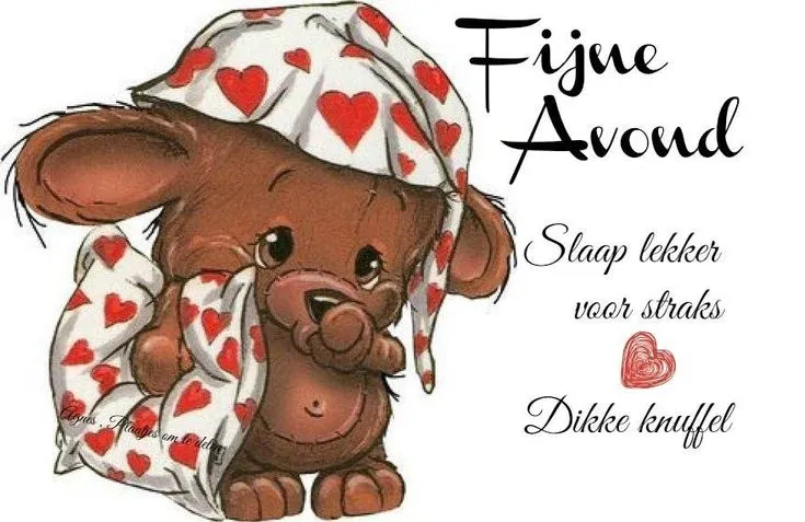 ᐅ fijne avond en slaap lekker - Fijne avond plaatjes Schattige beer met hartjes en de tekst "Fijne Avond" en "Dikke knuffel".
